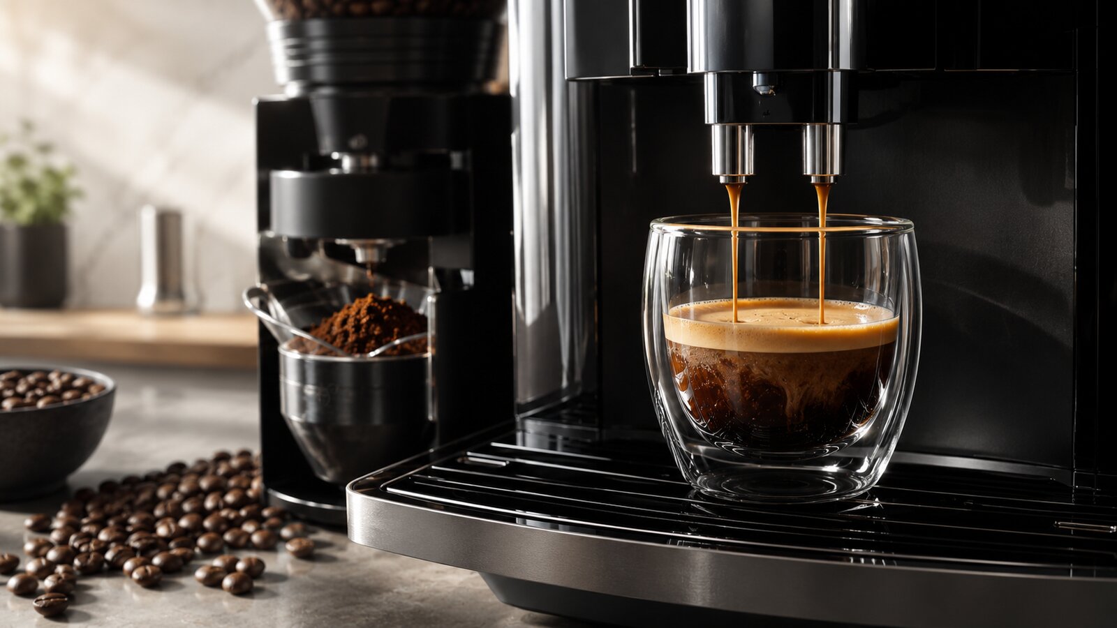 Jura E4 - espresso extraction, portafilter workflow, and steam wand details