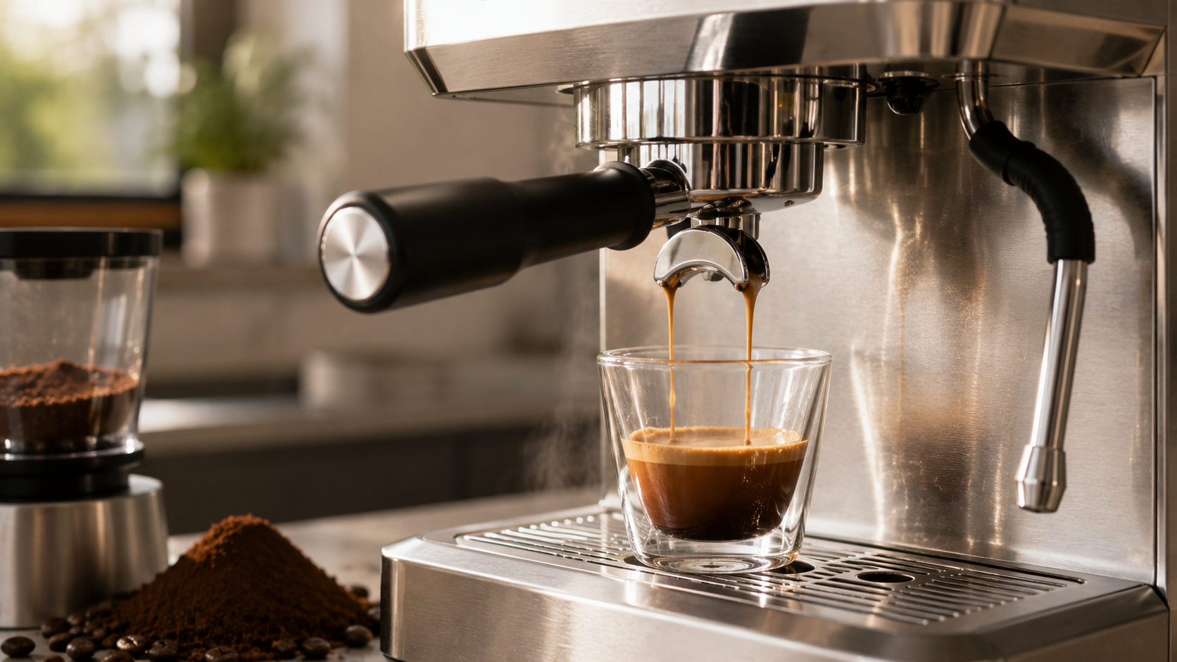 Atatix Espresso Machine - espresso extraction, portafilter workflow, and steam wand details