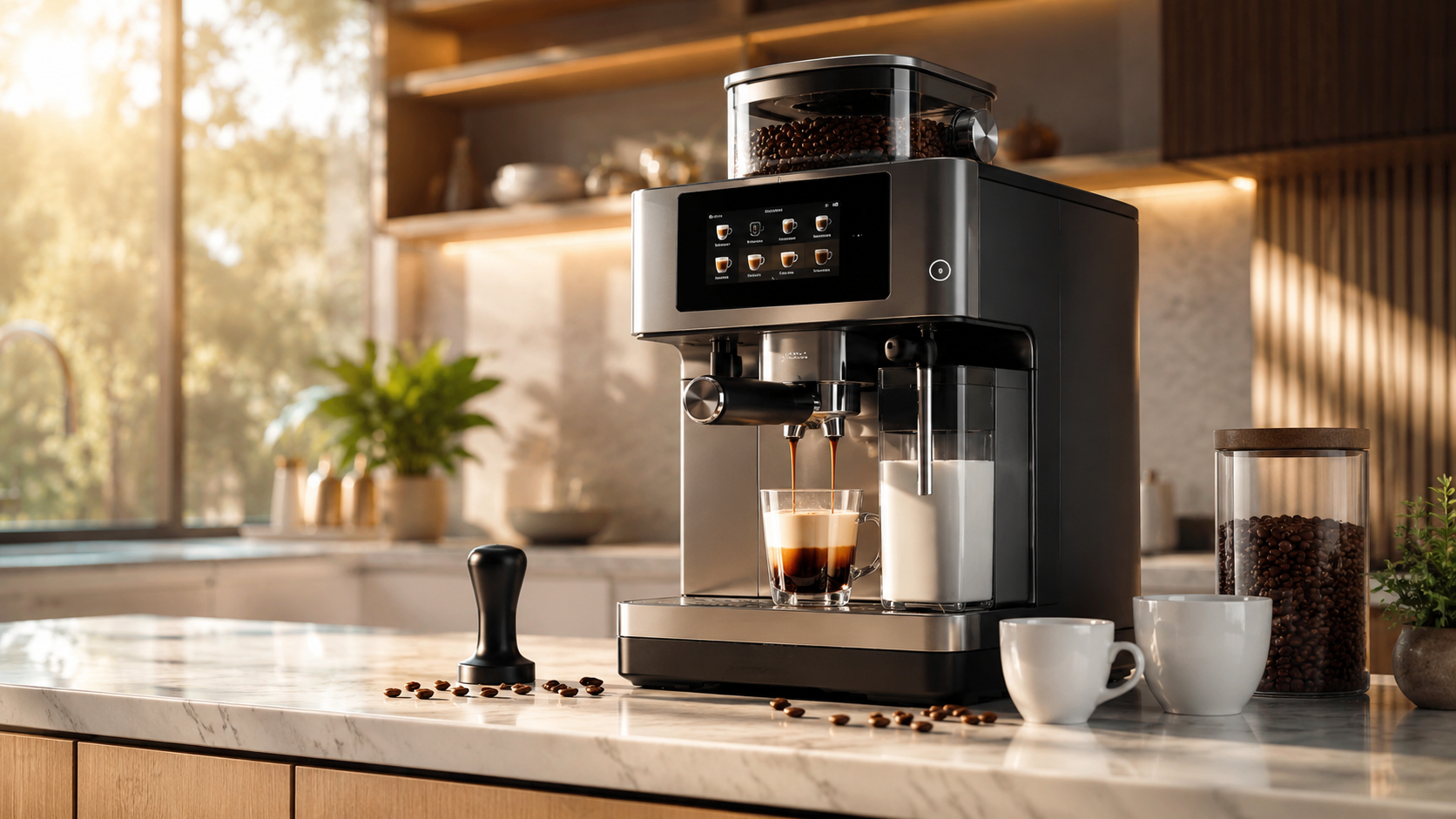 ICEVIVAL Espresso Machine - Fully Automatic Espresso Machine with Milk Frother & Grinder countertop setup and design overview