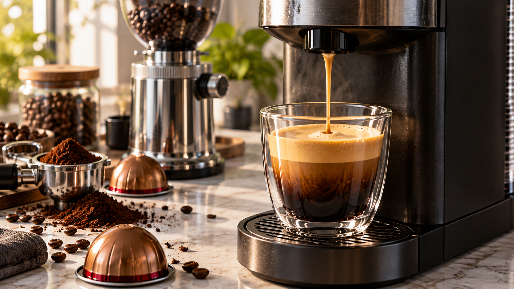 Nespresso Vertuo Melozio - espresso extraction, portafilter workflow, and steam wand details