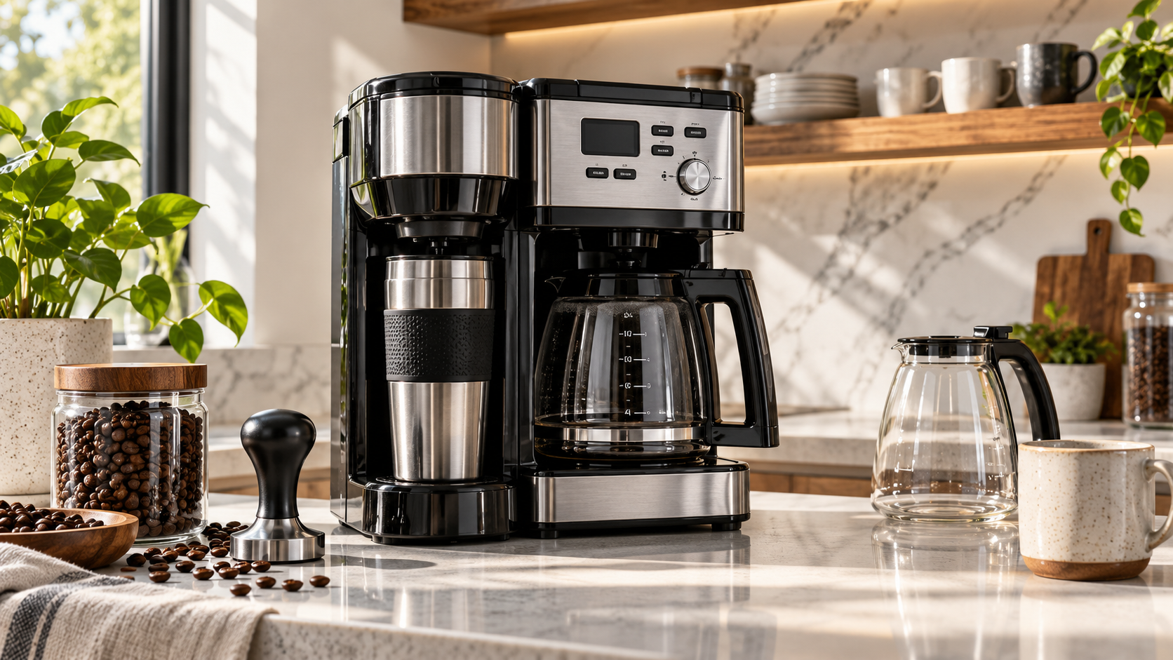 Hamilton Beach 2 - Hamilton Beach 2-Way Programmable Coffee Maker & Single Serve Coffee Maker countertop setup and design overview