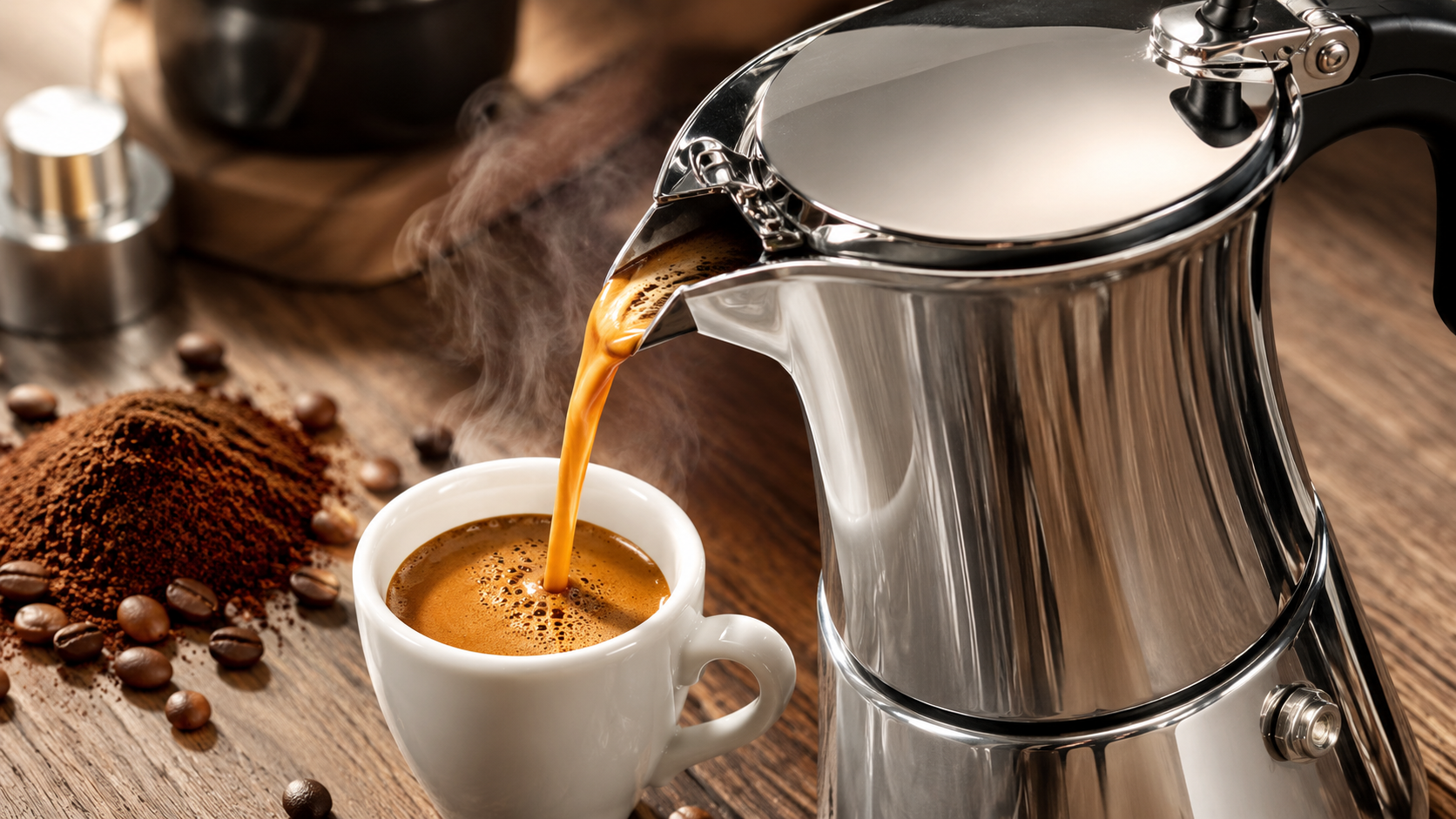 Bialetti Venus Induction: Honest Review (2026) 2 Bialetti Venus Induction - espresso extraction, portafilter workflow, and steam wand details