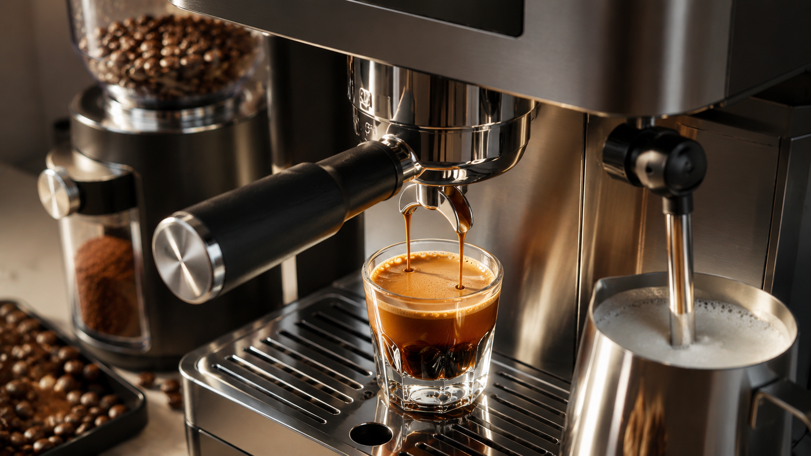 ICEVIVAL Espresso Machine - espresso extraction, portafilter workflow, and steam wand details