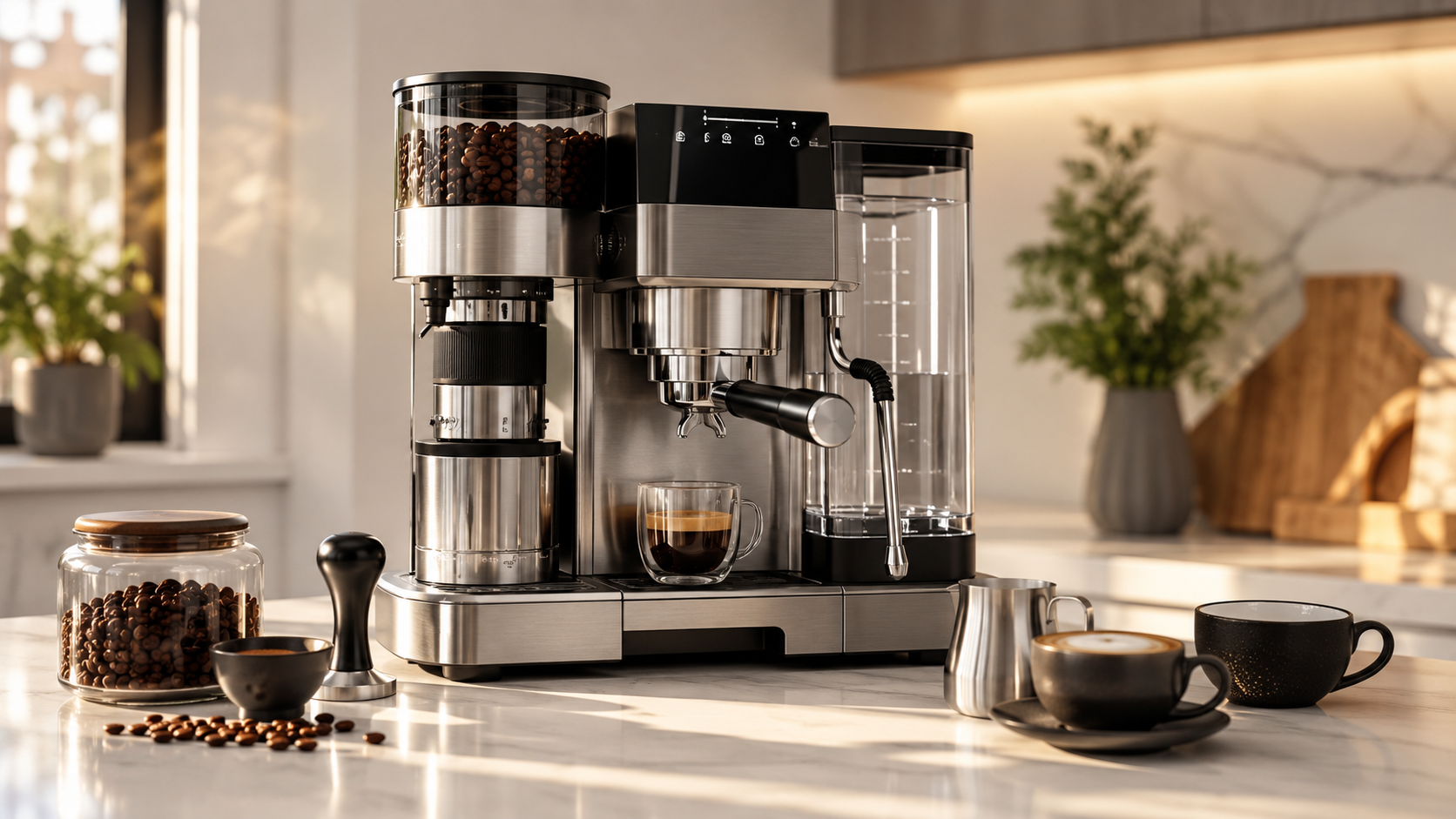 Ninja Luxe Café - Ninja Luxe Café Premier Espresso & Rapid Cold Brew, Gunmetal, ES601GM countertop setup and design overview