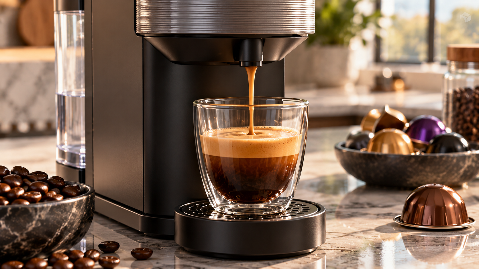 Nespresso Vertuo Next - espresso extraction, portafilter workflow, and steam wand details