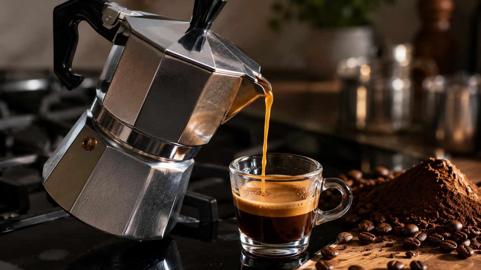 Bialetti Moka Express: Honest Review & Guide (2026) 2 Bialetti Moka Express - espresso extraction, portafilter workflow, and steam wand details
